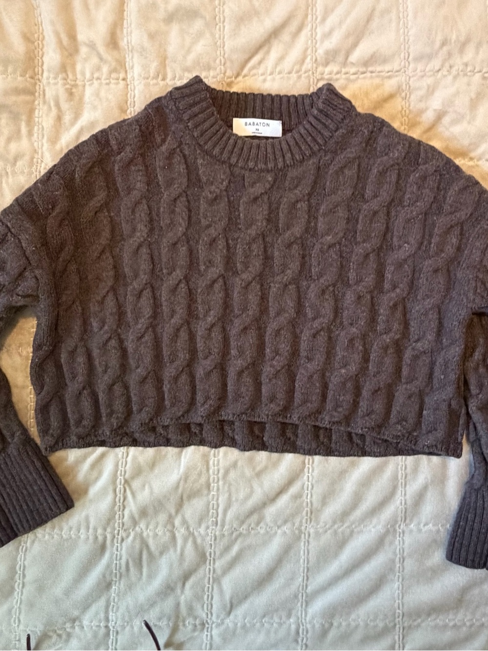 100% WOOL Aritzia Babaton Brown Cable-Knit Cropped Sweater